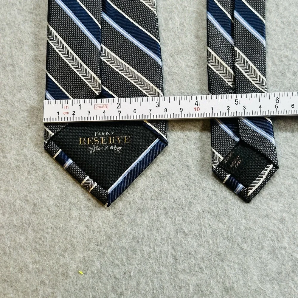 Jos A Bank Reserve Silk Tie Gray Blue Striped Classic Mens Necktie 59x3.1in